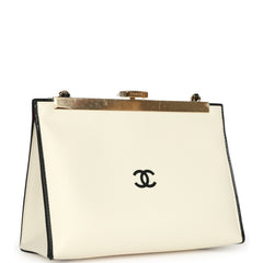 Chanel "Shop By Night" Clutch Bag White, Black Printed Calfskin Gold Hardware