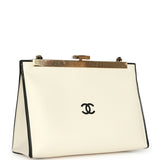 Chanel "Shop By Night" Clutch Bag White, Black Printed Calfskin Gold Hardware - Thumbnail View 2