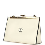 Chanel "Shop By Night" Clutch Bag White, Black Printed Calfskin Gold Hardware - Thumbnail View 5
