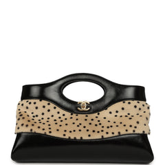 Chanel "Cheetah Print" 31 Shopper Beige Calf Hair, Black Shiny Lambskin Gold Hardware