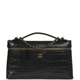 Chanel Large Top Handle Long Vanity Case Grey Croc Embossed Calfskin Gold Hardware - Thumbnail View 1