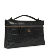 Chanel Large Top Handle Long Vanity Case Grey Croc Embossed Calfskin Gold Hardware - Thumbnail View 2