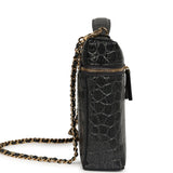 Chanel Large Top Handle Long Vanity Case Grey Croc Embossed Calfskin Gold Hardware - Thumbnail View 3