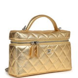 Chanel Top Handle Long Vanity Case with Chain Gold Metallic Caviar Silver Hardware - Thumbnail View 2