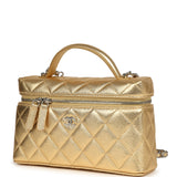 Chanel Top Handle Long Vanity Case with Chain Gold Metallic Caviar Silver Hardware - Thumbnail View 5