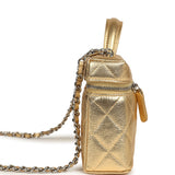 Chanel Top Handle Long Vanity Case with Chain Gold Metallic Caviar Silver Hardware - Thumbnail View 3