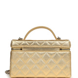 Chanel Top Handle Long Vanity Case with Chain Gold Metallic Caviar Silver Hardware - Thumbnail View 4
