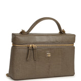 Chanel Top Handle Long Vanity Case with Chain Dark Khaki Lizard Embossed Calfskin Gold Hardware - Thumbnail View 2