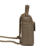 Chanel Top Handle Long Vanity Case with Chain Dark Khaki Lizard Embossed Calfskin Gold Hardware - Thumbnail View 3