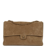 Chanel Maxi "Souplissimo" Large Flap Bag Dark Beige Suede Gold Hardware - Thumbnail View 1