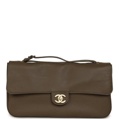 Chanel Maxi "Souplissimo" Small Flap Bag Dark Khaki Grained Calfskin Gold Hardware