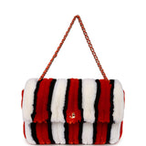 Chanel Maxi Coco Beach Stripe Flap Bag Orange, White and Black Raffia Gold Hardware - Thumbnail View 1