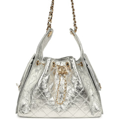 Chanel Small 25 Hobo Bag Silver Metallic Calfskin Gold Hardware