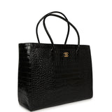 Chanel Large Cerf Shopping Bag Black Croc Embossed Calfskin Gold Hardware - Thumbnail View 2