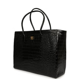 Chanel Large Cerf Shopping Bag Black Croc Embossed Calfskin Gold Hardware - Thumbnail View 5