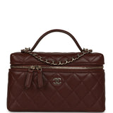 Chanel Top Handle Long Vanity Case with Chain Brown Lambskin Light Gold Hardware - Thumbnail View 1