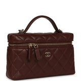 Chanel Top Handle Long Vanity Case with Chain Brown Lambskin Light Gold Hardware - Thumbnail View 2