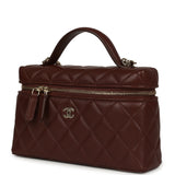 Chanel Top Handle Long Vanity Case with Chain Brown Lambskin Light Gold Hardware - Thumbnail View 5