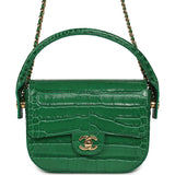 Chanel Mini Top Handle "Turn Around" Flap Bag Green Croc Embossed Calfskin Gold Hardware - Thumbnail View 1