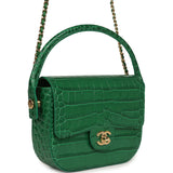 Chanel Mini Top Handle "Turn Around" Flap Bag Green Croc Embossed Calfskin Gold Hardware - Thumbnail View 2