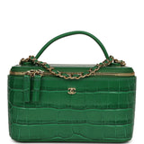 Chanel Small Top Handle Long Vanity Case Green Croc Embossed Calfskin Gold Hardware - Thumbnail View 1