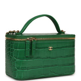 Chanel Small Top Handle Long Vanity Case Green Croc Embossed Calfskin Gold Hardware - Thumbnail View 2