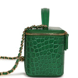 Chanel Small Top Handle Long Vanity Case Green Croc Embossed Calfskin Gold Hardware - Thumbnail View 3