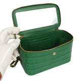 Chanel Small Top Handle Long Vanity Case Green Croc Embossed Calfskin Gold Hardware - Thumbnail View 8