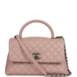 Pre-owned Chanel Medium Coco Handle Flap Bag Blush Caviar Aged Ruthenium Hardware - Thumbnail View 1