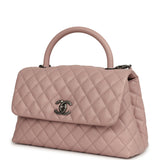 Pre-owned Chanel Medium Coco Handle Flap Bag Blush Caviar Aged Ruthenium Hardware - Thumbnail View 5