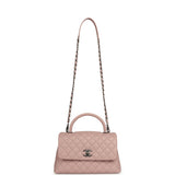 Pre-owned Chanel Medium Coco Handle Flap Bag Blush Caviar Aged Ruthenium Hardware - Thumbnail View 7