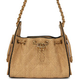 Chanel Mini 25 Hobo Bag Beige Raffia and Black Calfskin Antique Gold Hardware - Thumbnail View 1