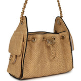 Chanel Mini 25 Hobo Bag Beige Raffia and Black Calfskin Antique Gold Hardware - Thumbnail View 2