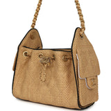 Chanel Mini 25 Hobo Bag Beige Raffia and Black Calfskin Antique Gold Hardware - Thumbnail View 5