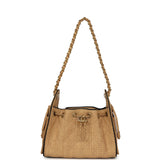 Chanel Mini 25 Hobo Bag Beige Raffia and Black Calfskin Antique Gold Hardware - Thumbnail View 6