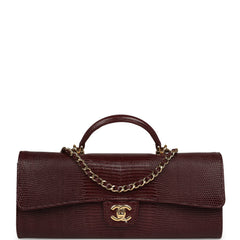 Chanel Long Top Handle Clutch with Chain Dark Burgundy Lizard Embossed Calfskin Gold Hardware