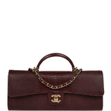 Chanel Long Top Handle Clutch with Chain Dark Burgundy Lizard Embossed Calfskin Gold Hardware - Thumbnail View 1