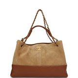 Chanel Large Coco Hobo Bag Beige Suede, Light Brown Shiny Lambskin Brushed Gold Hardware - Thumbnail View 1