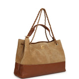 Chanel Large Coco Hobo Bag Beige Suede, Light Brown Shiny Lambskin Brushed Gold Hardware - Thumbnail View 2