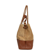 Chanel Large Coco Hobo Bag Beige Suede, Light Brown Shiny Lambskin Brushed Gold Hardware - Thumbnail View 3