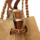 Chanel Large Coco Hobo Bag Beige Suede, Light Brown Shiny Lambskin Brushed Gold Hardware - Thumbnail View 7