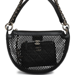 Chanel Round Clutch with Chain Black Mesh, Lambskin Light Gold Hardware