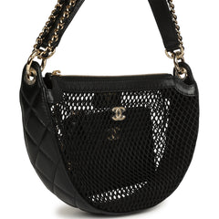 Chanel Round Clutch with Chain Black Mesh, Lambskin Light Gold Hardware