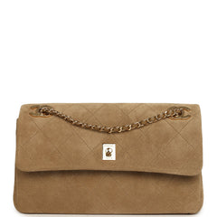 Chanel Medium "Eyes on You" Flap Bag Beige Suede Gold Hardware