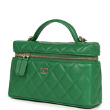 Chanel Top Handle Long Vanity Case with Chain Green Lambskin Light Gold Hardware - Thumbnail View 5