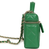 Chanel Top Handle Long Vanity Case with Chain Green Lambskin Light Gold Hardware - Thumbnail View 3