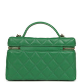 Chanel Top Handle Long Vanity Case with Chain Green Lambskin Light Gold Hardware - Thumbnail View 4