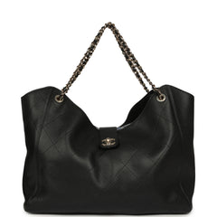 Chanel Maxi Shopping Bag Black Grained Calfskin Gold Hardware