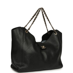 Chanel Maxi Shopping Bag Black Grained Calfskin Gold Hardware