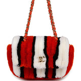 Chanel Small Coco Beach Stripe Flap Bag Orange, White and Black Raffia Gold Hardware - Thumbnail View 1